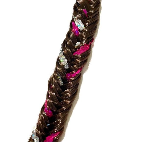 Childrens Ponytail Hair Extension Braids Rainbow Brown Pink Sequins Brunette Fun - Picture 7 of 10